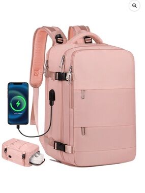 Pink Women's Travel Backpack with USB Charging Port